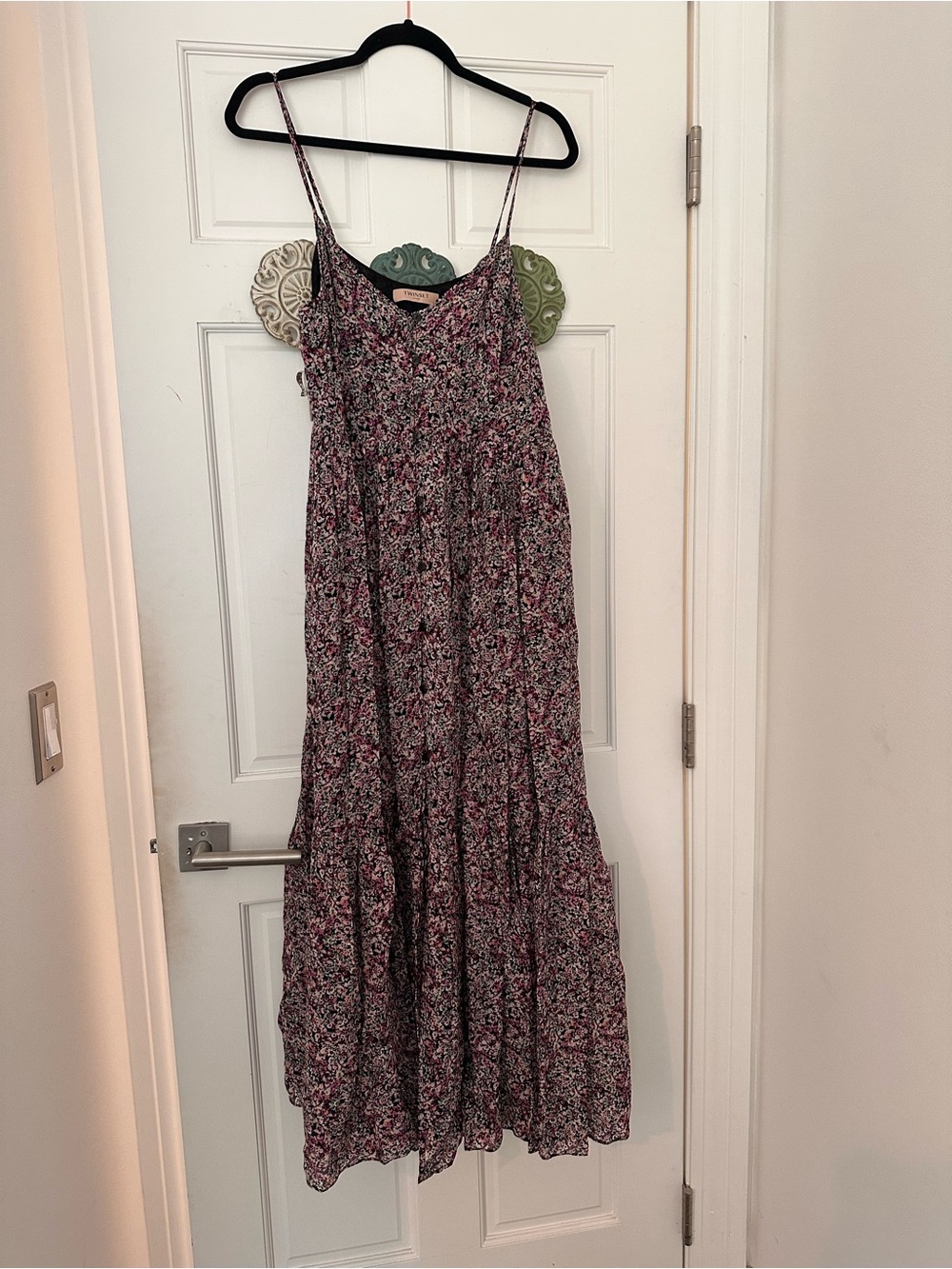 Twin-Set Pink Floral Tiered Maxi Dress with Spaghetti Straps
